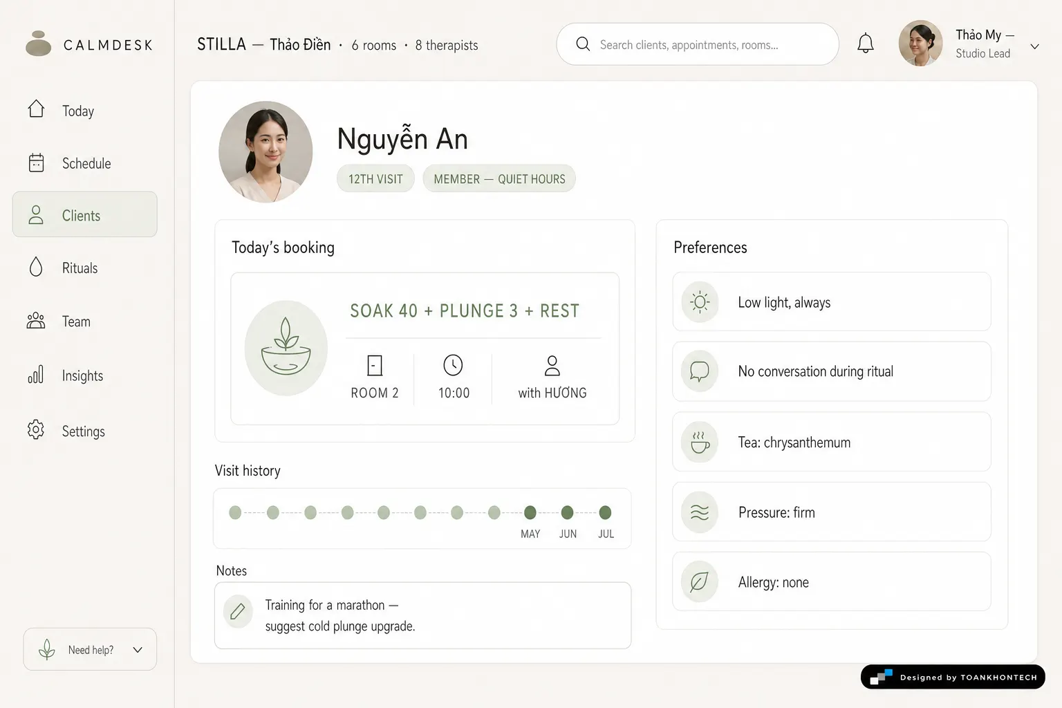 CALMDESK website concept artboard focused on client