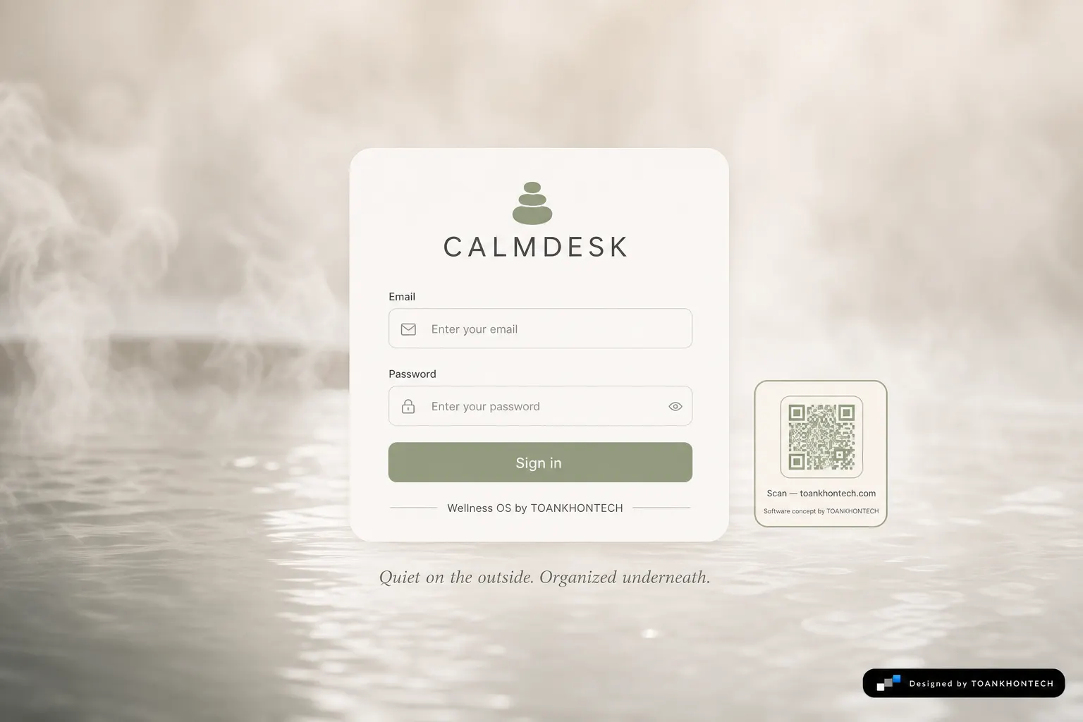 CALMDESK website concept artboard focused on access point