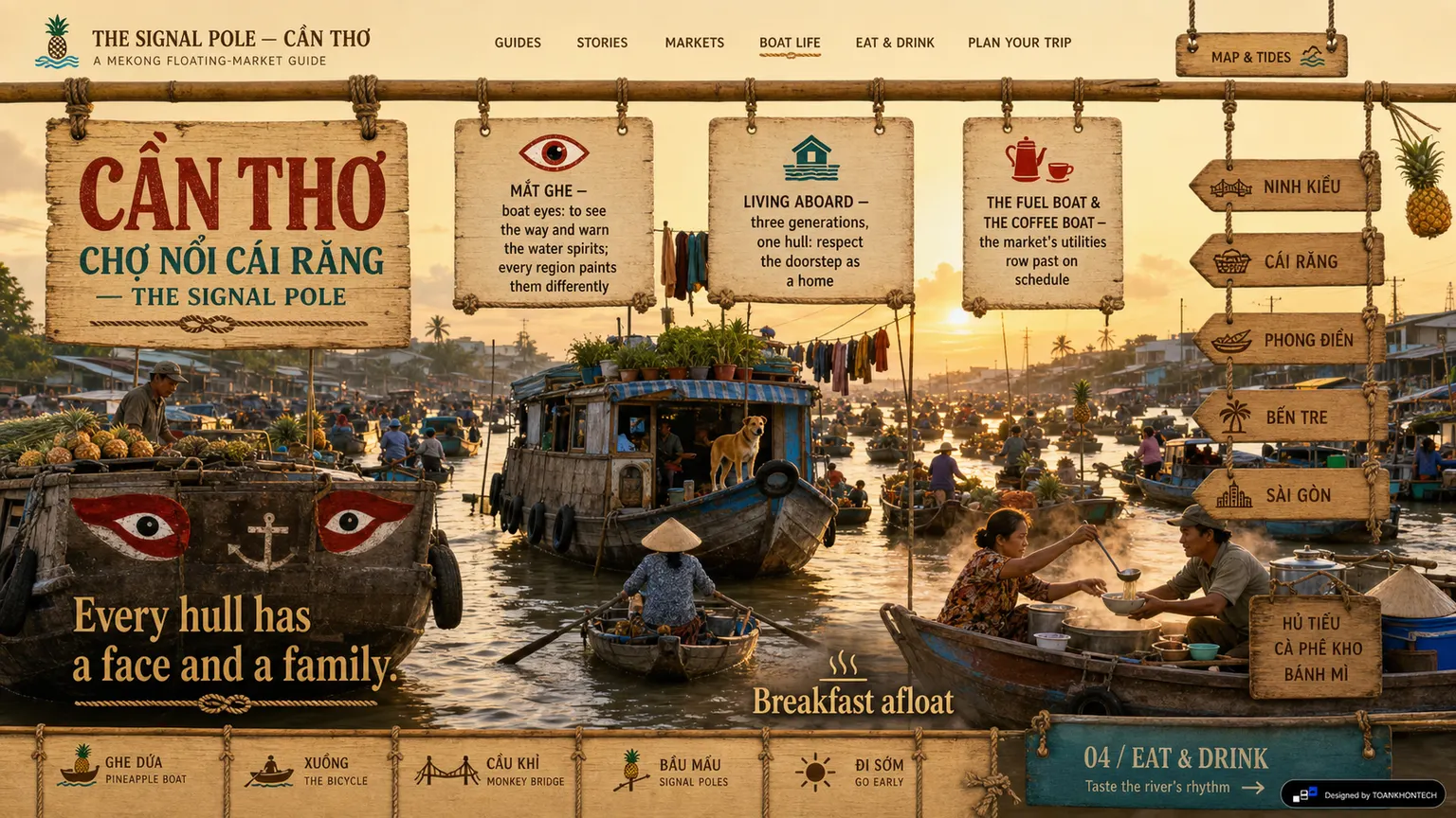 CẦN THƠ — THE SIGNAL POLE website concept artboard focused on boats