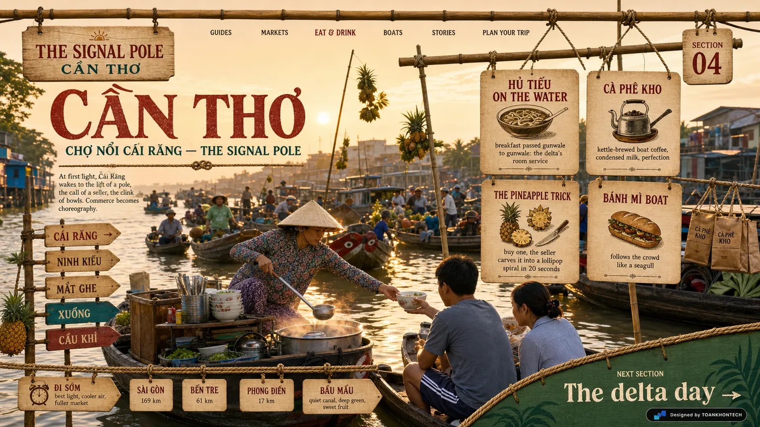 CẦN THƠ — THE SIGNAL POLE website concept artboard focused on breakfast
