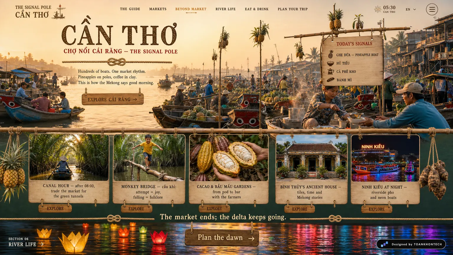 CẦN THƠ — THE SIGNAL POLE website concept artboard focused on deltaday