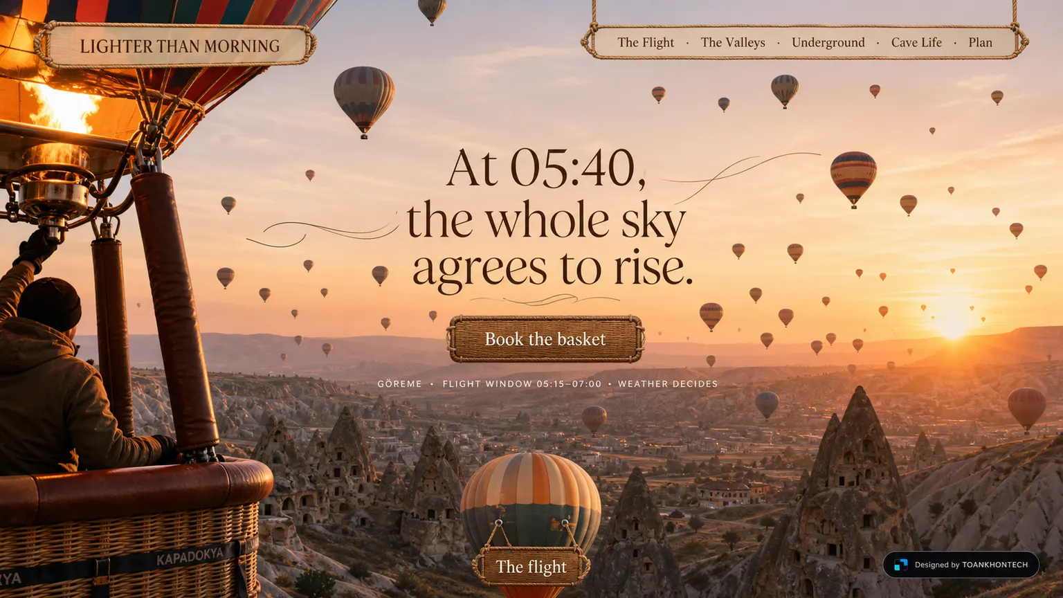LIGHTER THAN MORNING opening interface — a destination and hospitality platform