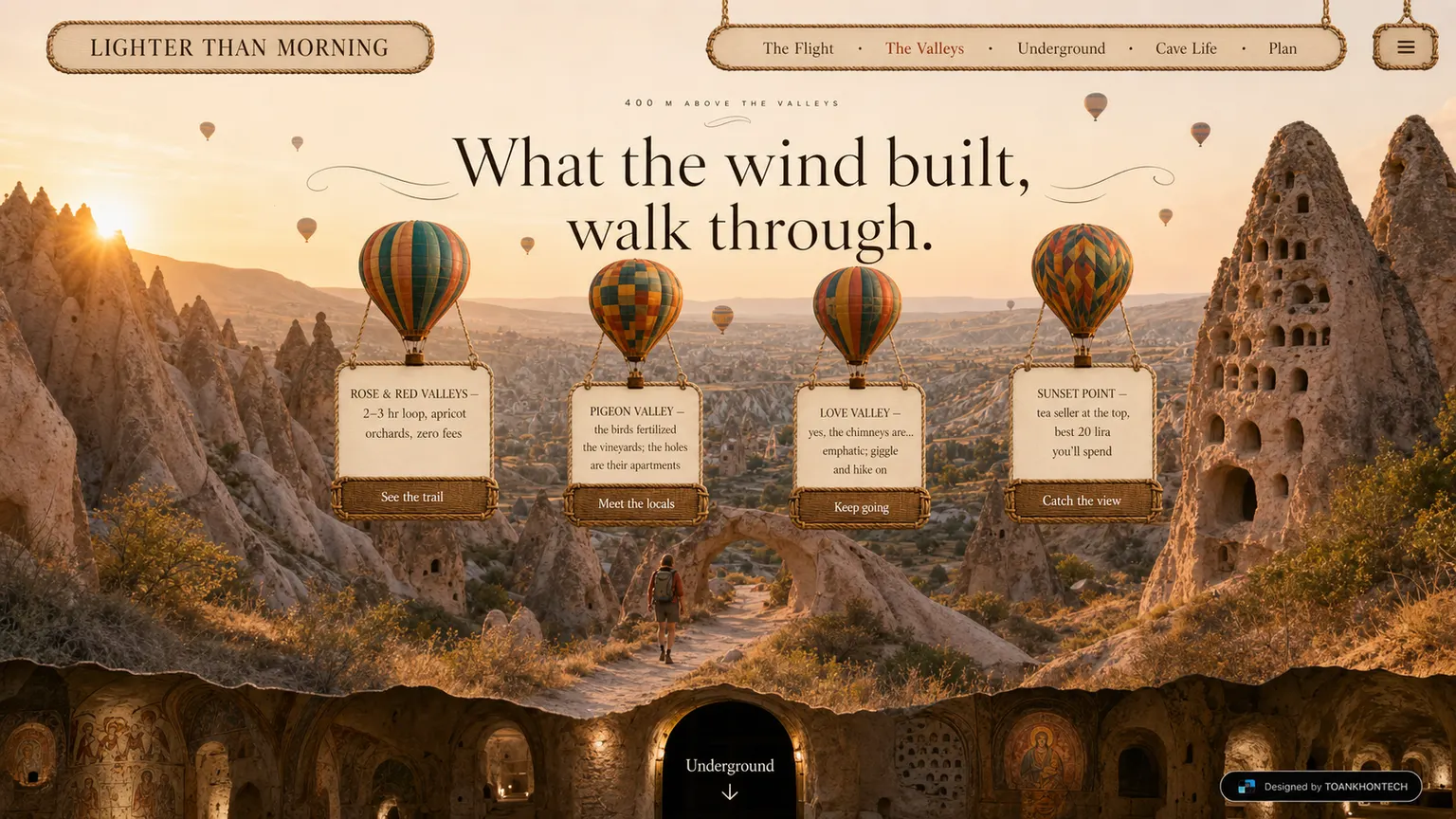 LIGHTER THAN MORNING website concept artboard focused on valleys
