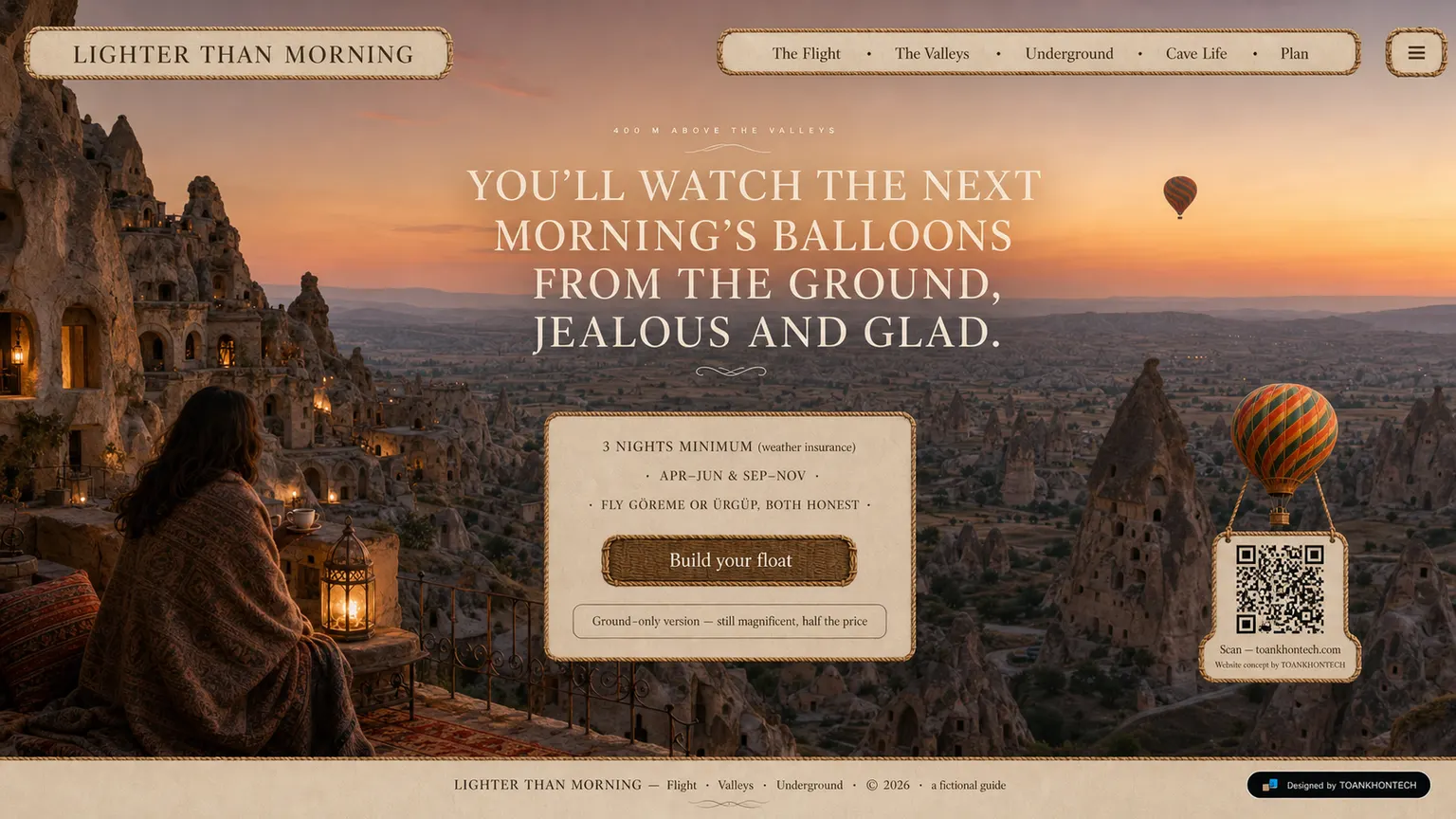 LIGHTER THAN MORNING website concept artboard focused on closing invitation