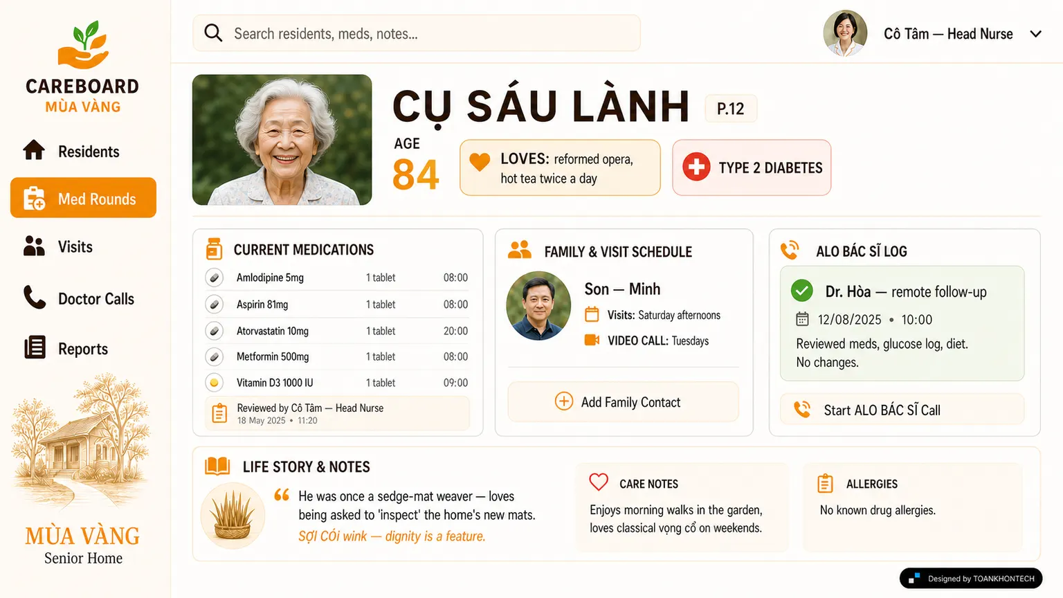 CAREBOARD website concept artboard focused on source record