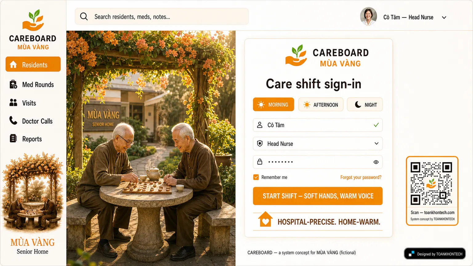 CAREBOARD website concept artboard focused on access point