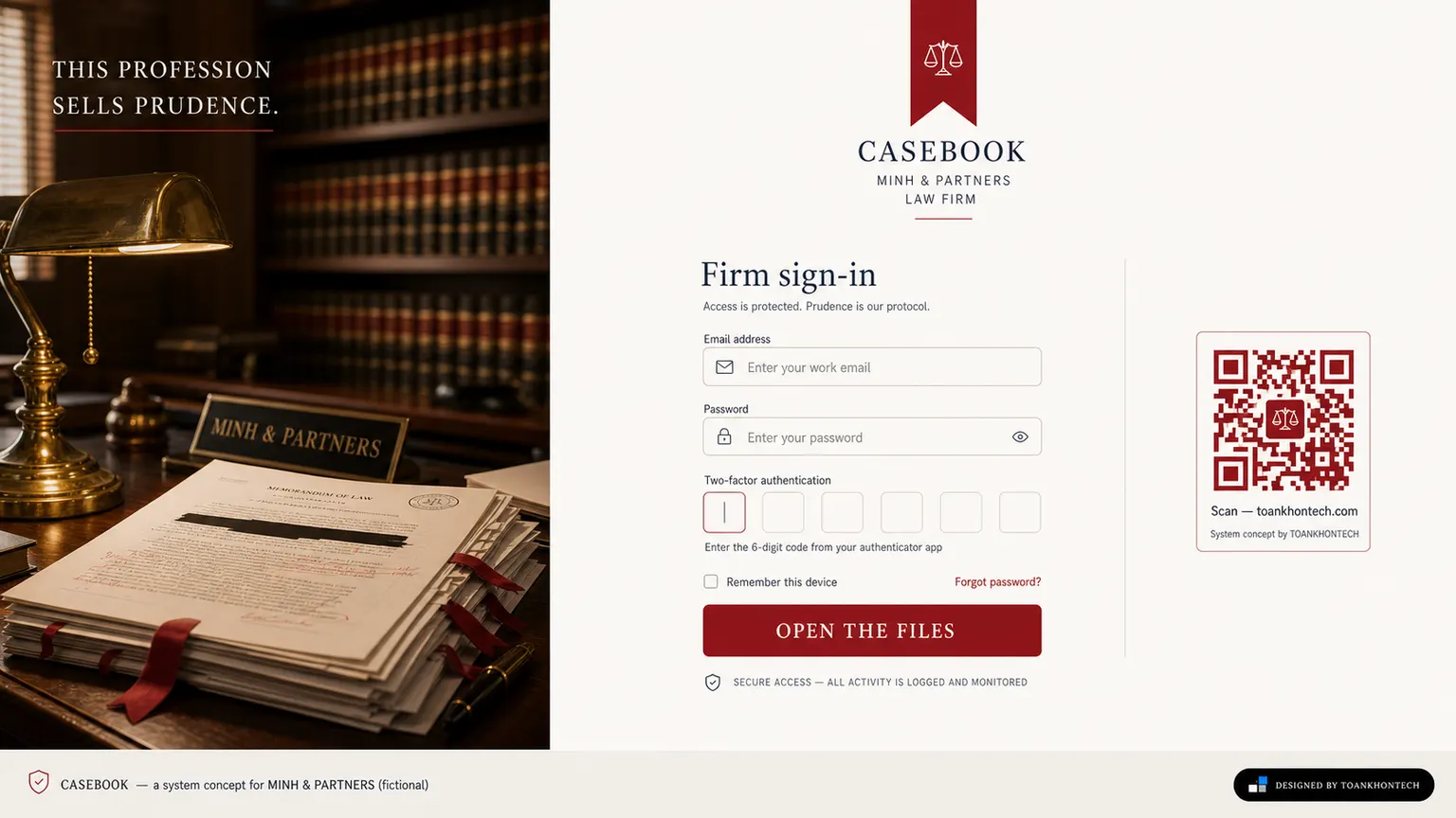 CASEBOOK website concept artboard focused on access point