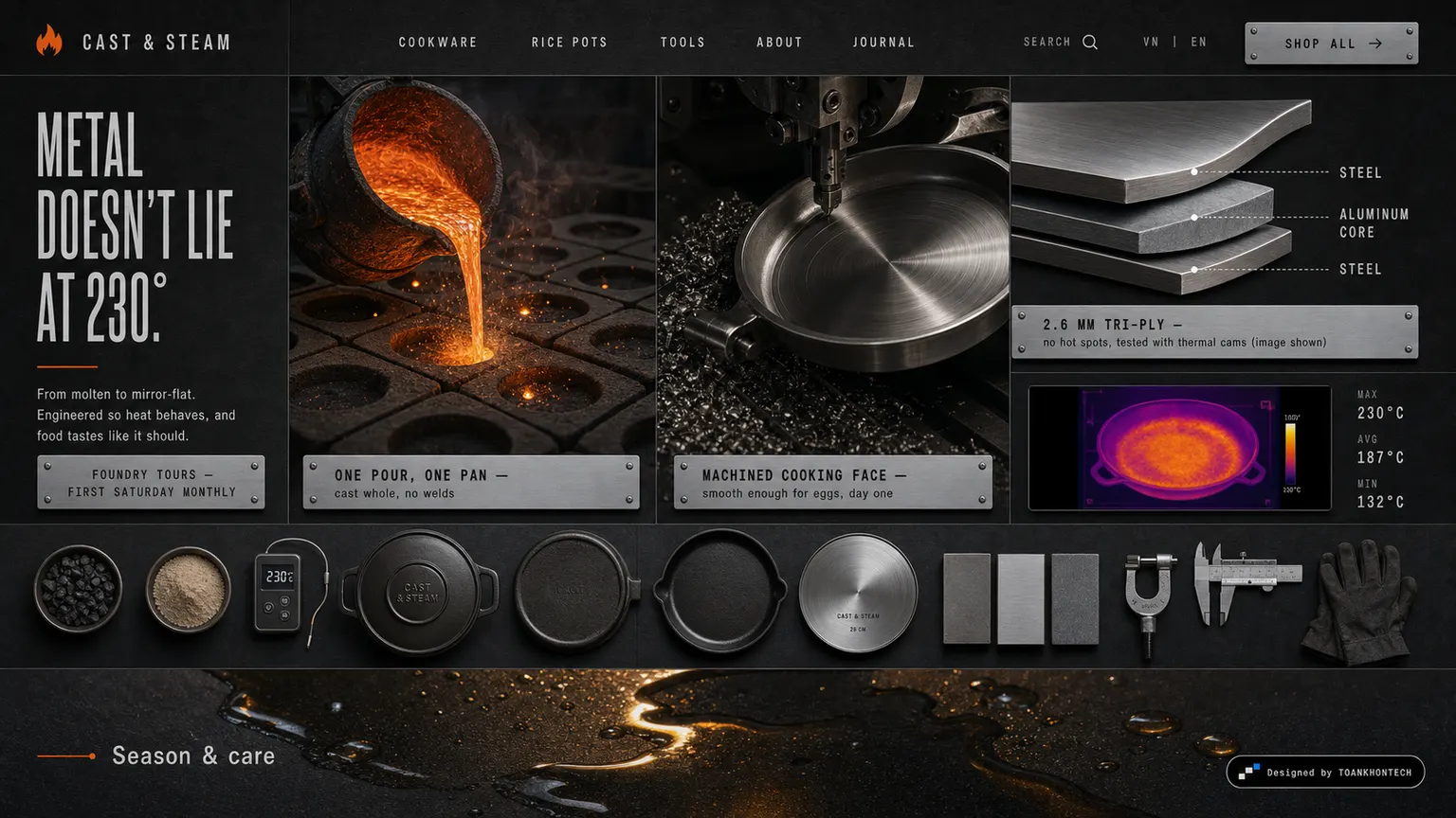 CAST & STEAM website concept artboard focused on themetal