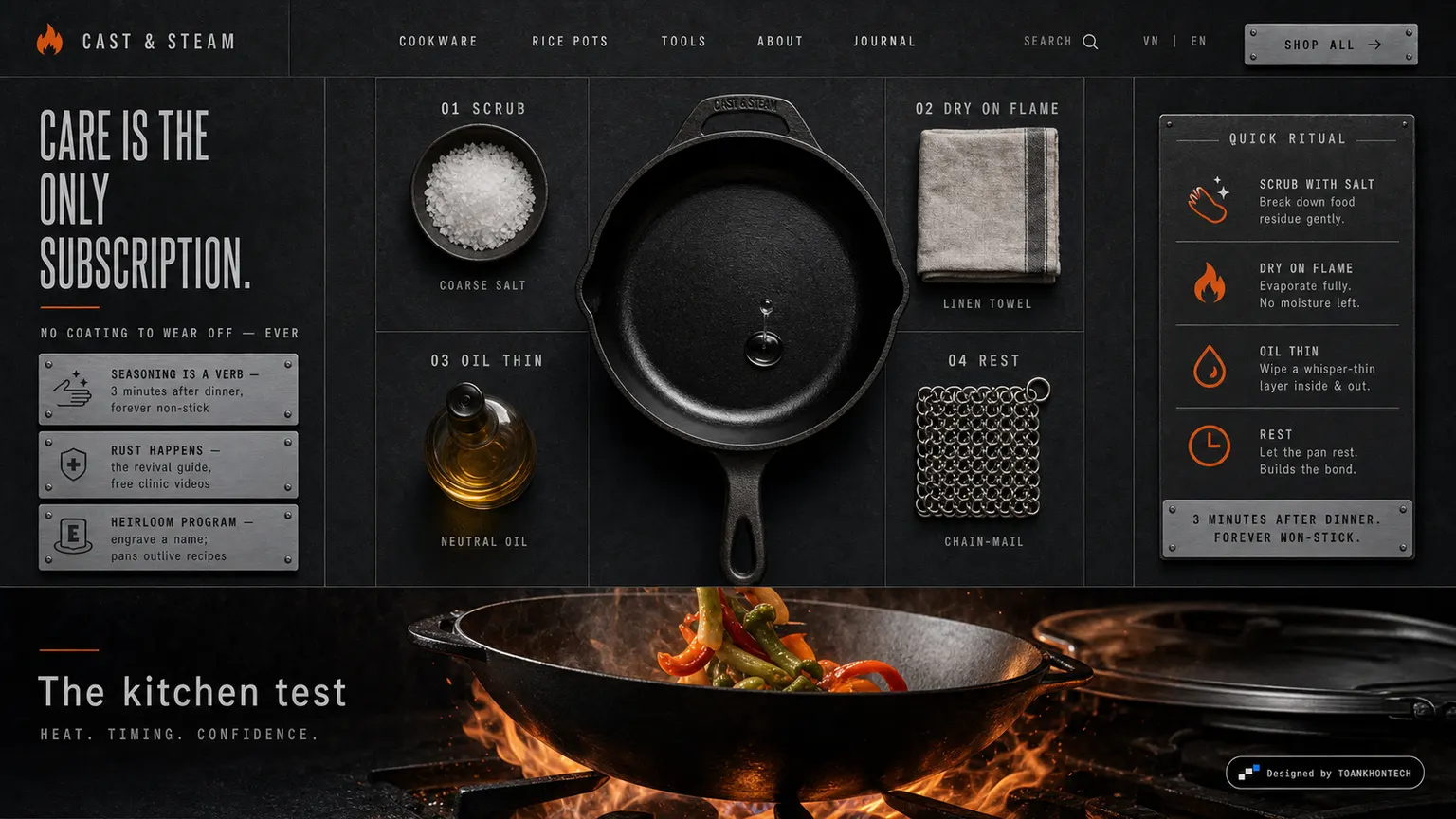 CAST & STEAM website concept artboard focused on seasoncare