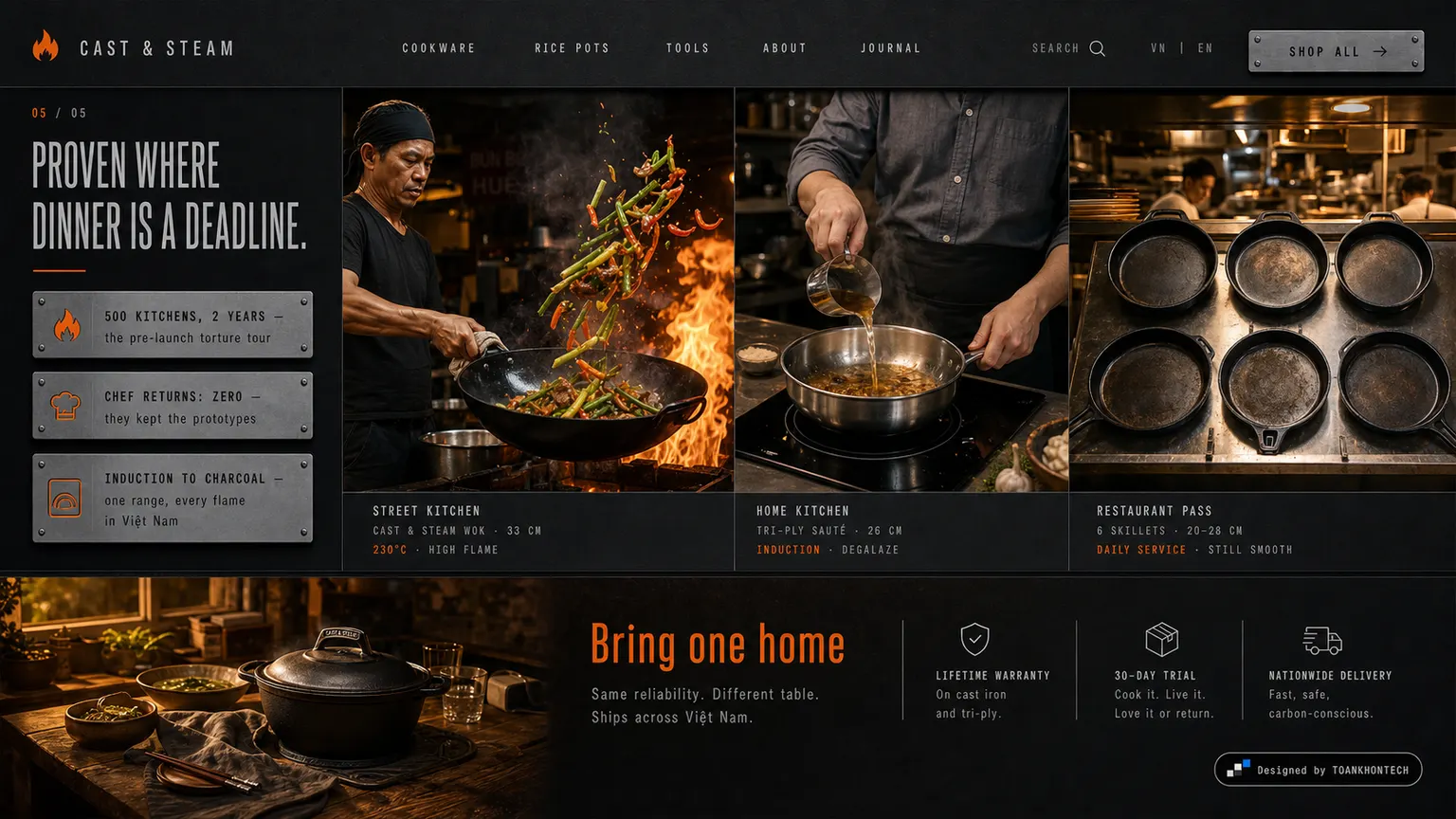 CAST & STEAM website concept artboard focused on kitchentest