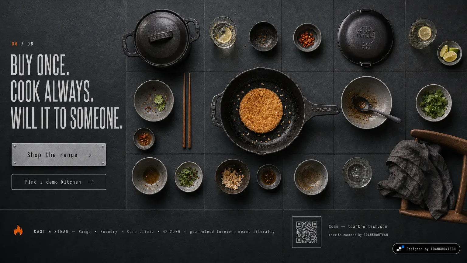 CAST & STEAM website concept artboard focused on closing invitation