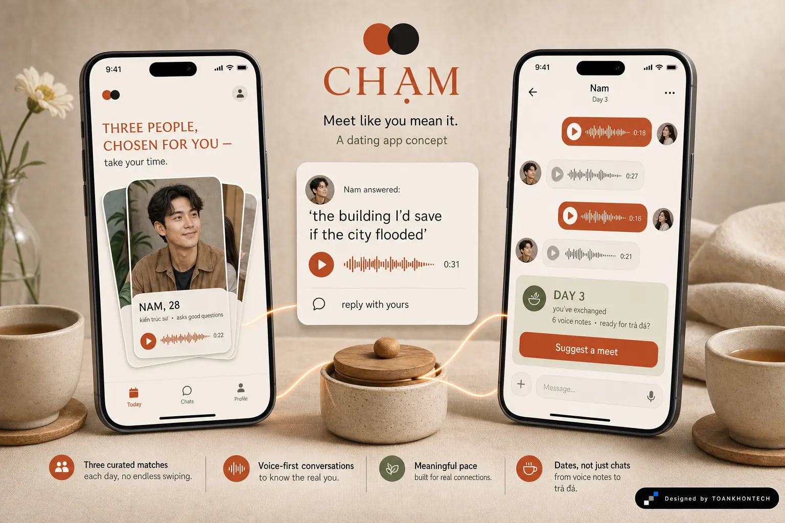 CHẠM website concept artboard focused on flow