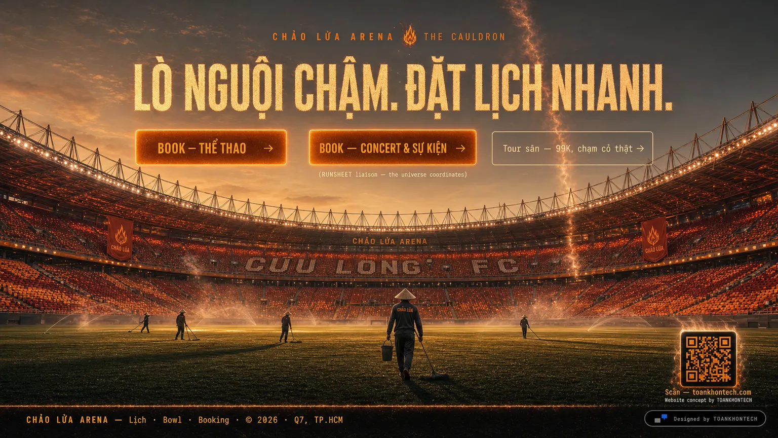 CHẢO LỬA ARENA website concept artboard focused on closing invitation