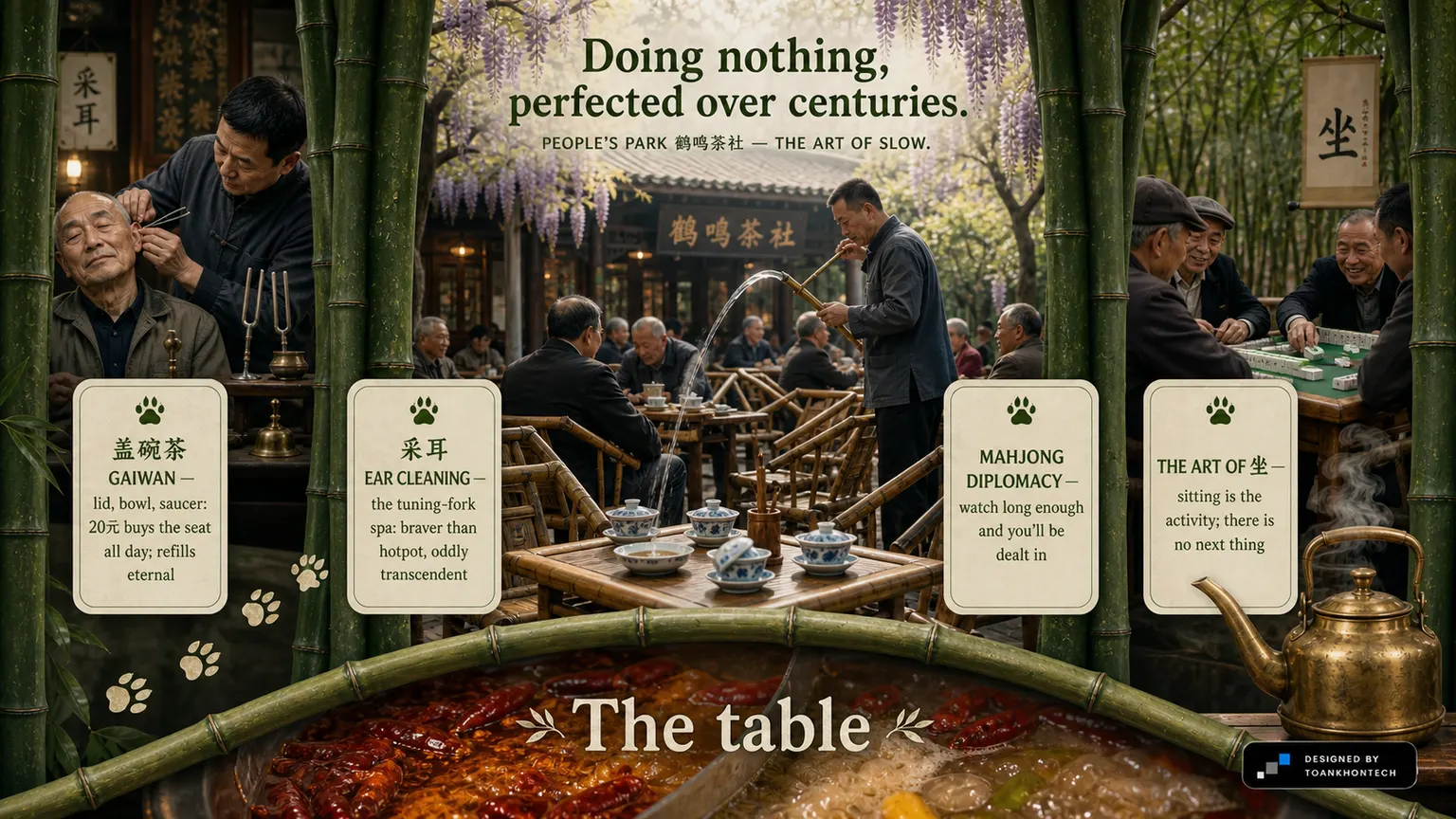 成都 — SLOW CITY, SPICY HEART website concept artboard focused on teahouse
