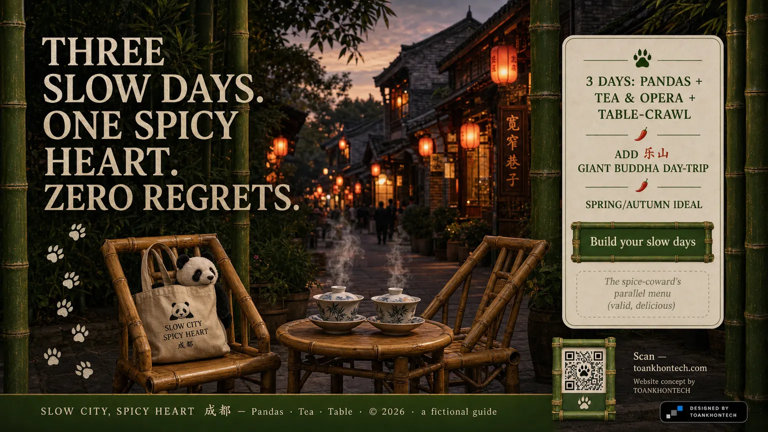 成都 — SLOW CITY, SPICY HEART website concept artboard focused on closing invitation