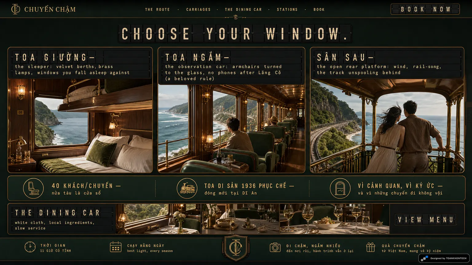 CHUYẾN CHẬM website concept artboard focused on carriages