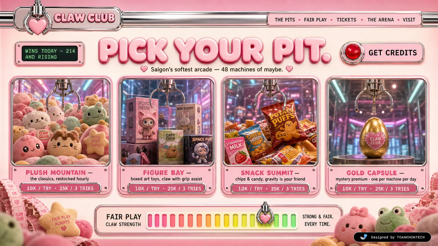 CLAW CLUB website concept artboard focused on pits