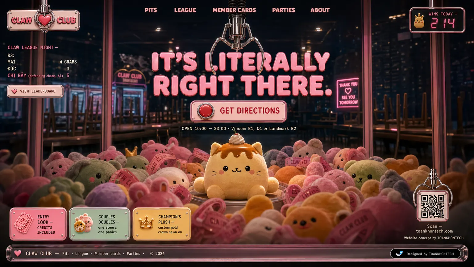 CLAW CLUB website concept artboard focused on closing invitation