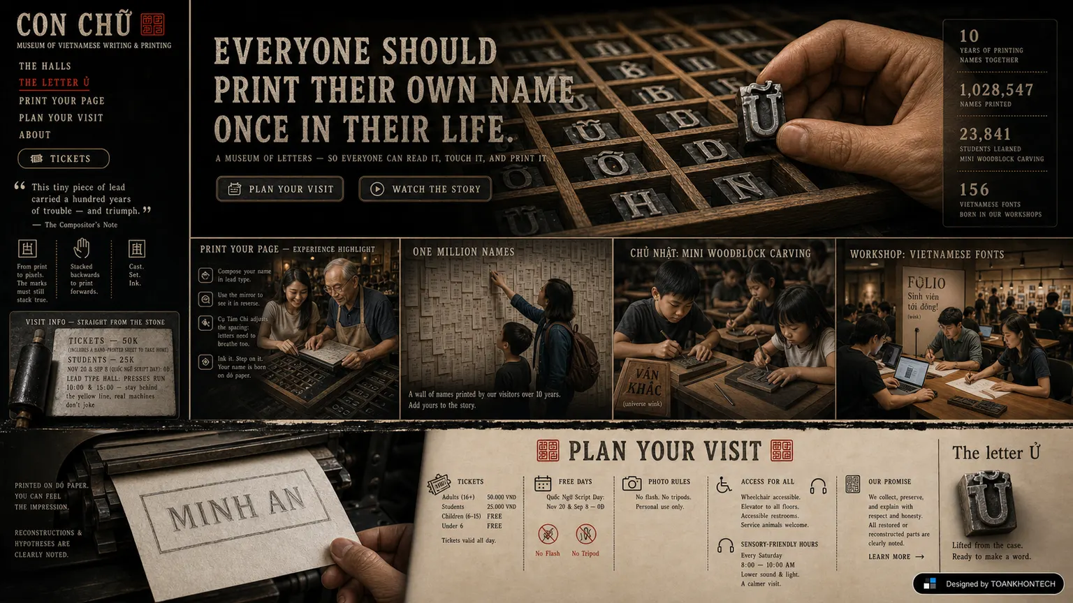 CON CHỮ website concept artboard focused on programme and events