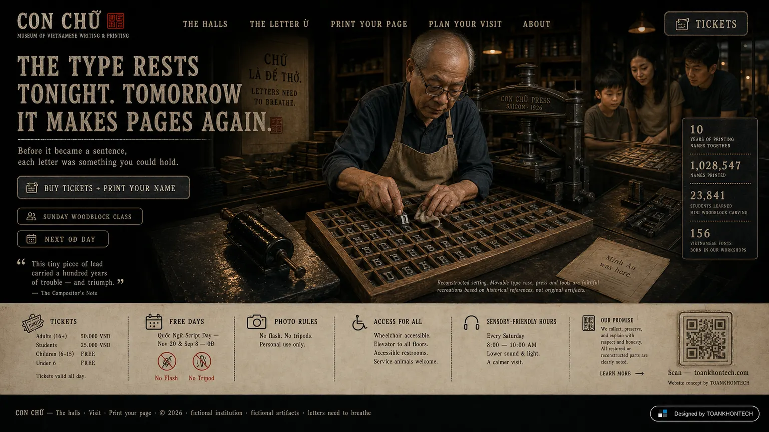 CON CHỮ website concept artboard focused on closing invitation