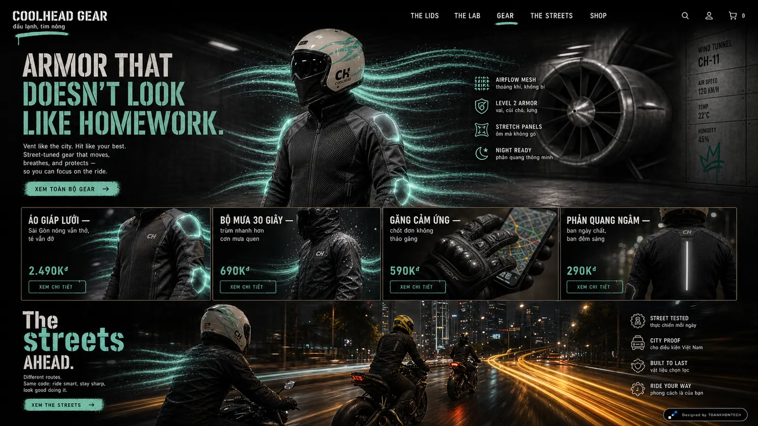 COOLHEAD GEAR website concept artboard focused on gear