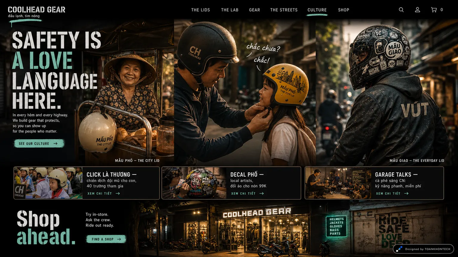 COOLHEAD GEAR website concept artboard focused on thestreets
