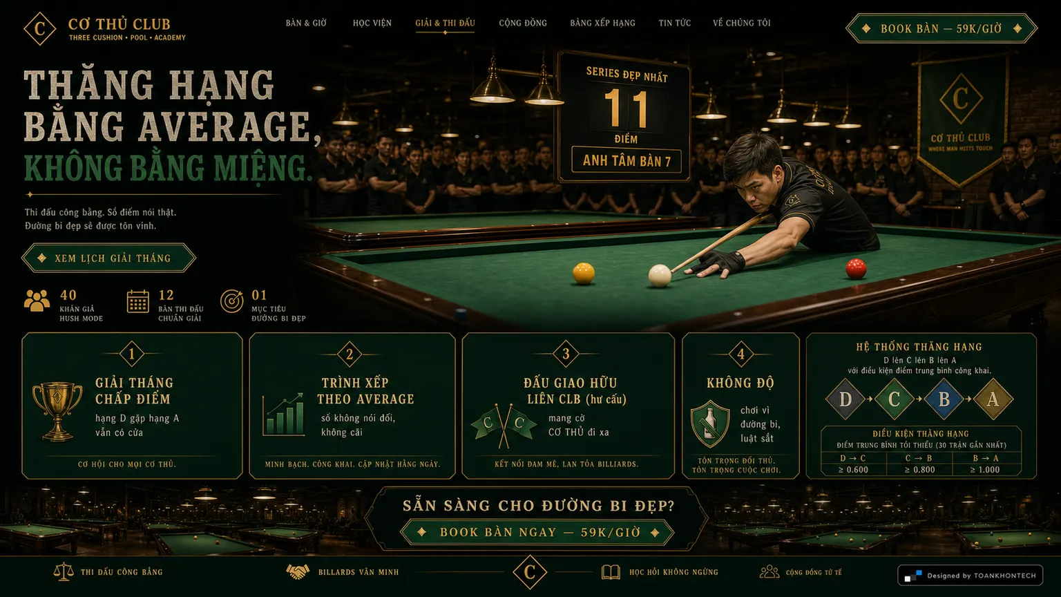 CƠ THỦ CLUB website concept artboard focused on ranking