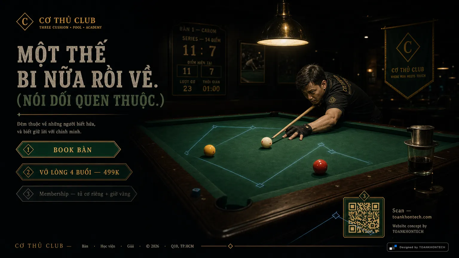 CƠ THỦ CLUB website concept artboard focused on closing invitation