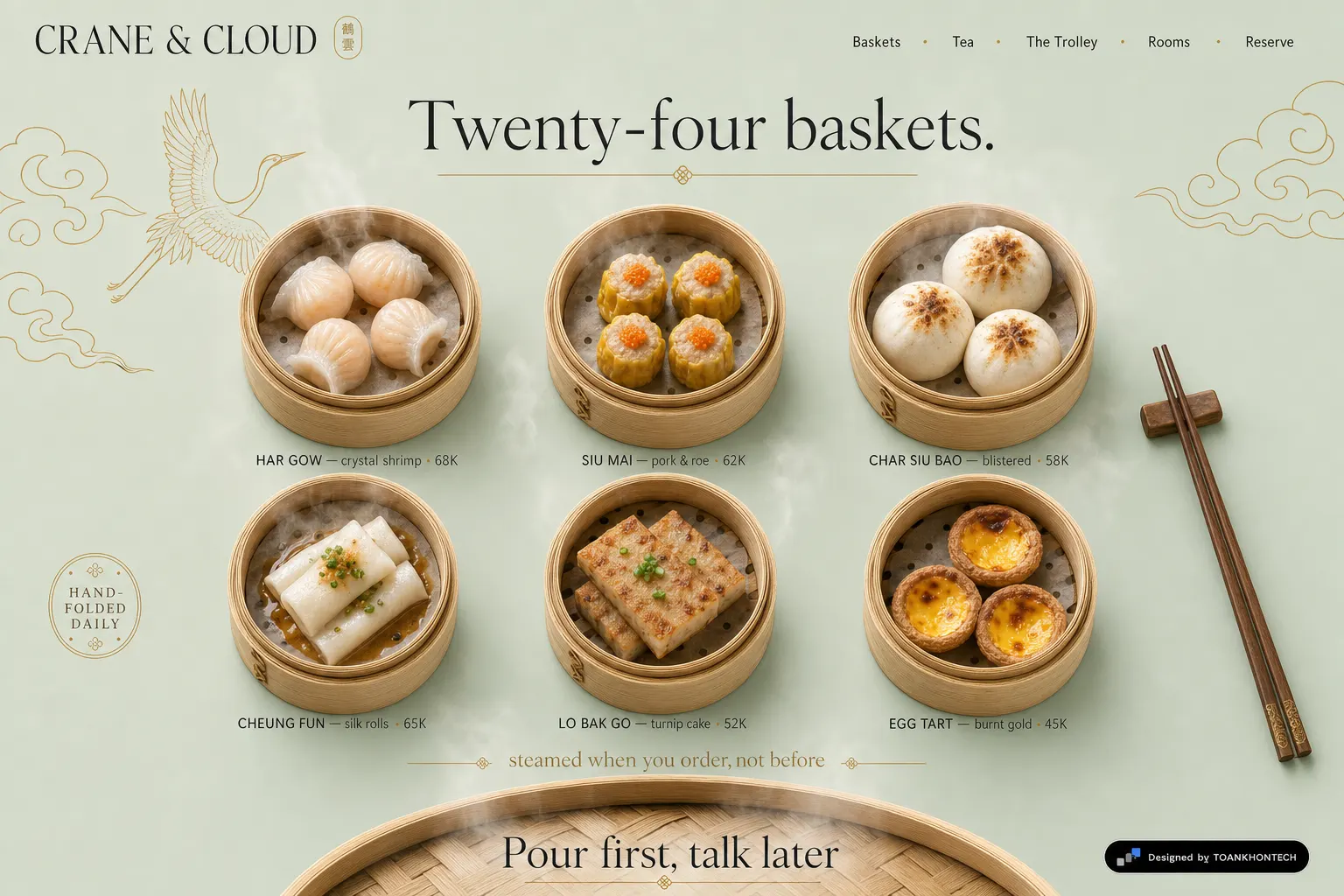 CRANE & CLOUD website concept artboard focused on baskets