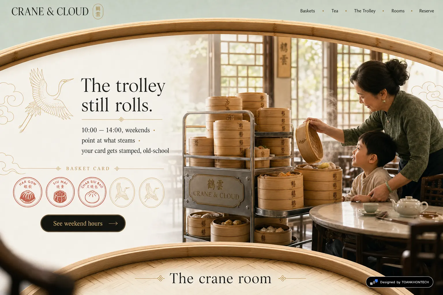 CRANE & CLOUD website concept artboard focused on trolley