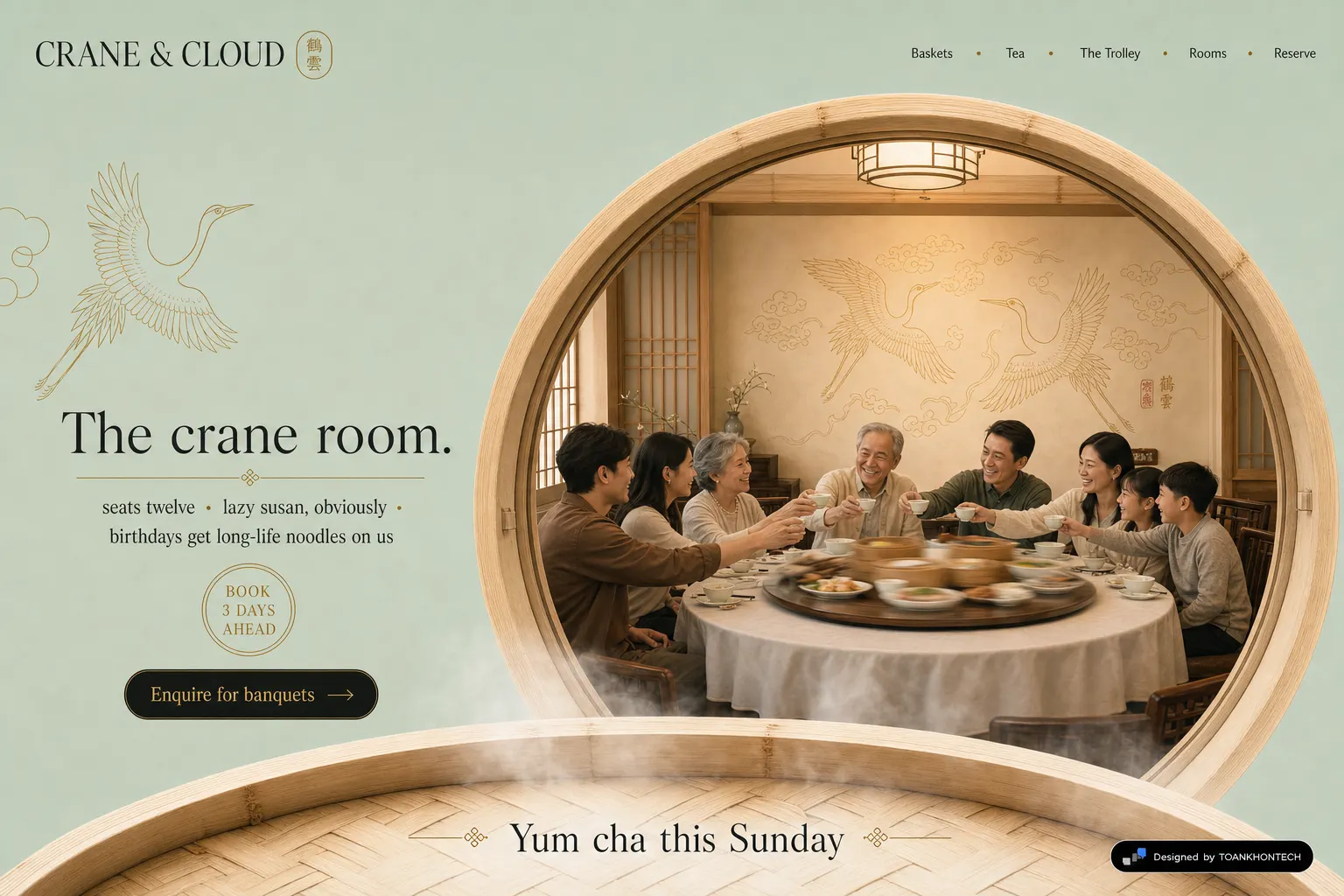 CRANE & CLOUD website concept artboard focused on rooms and stays