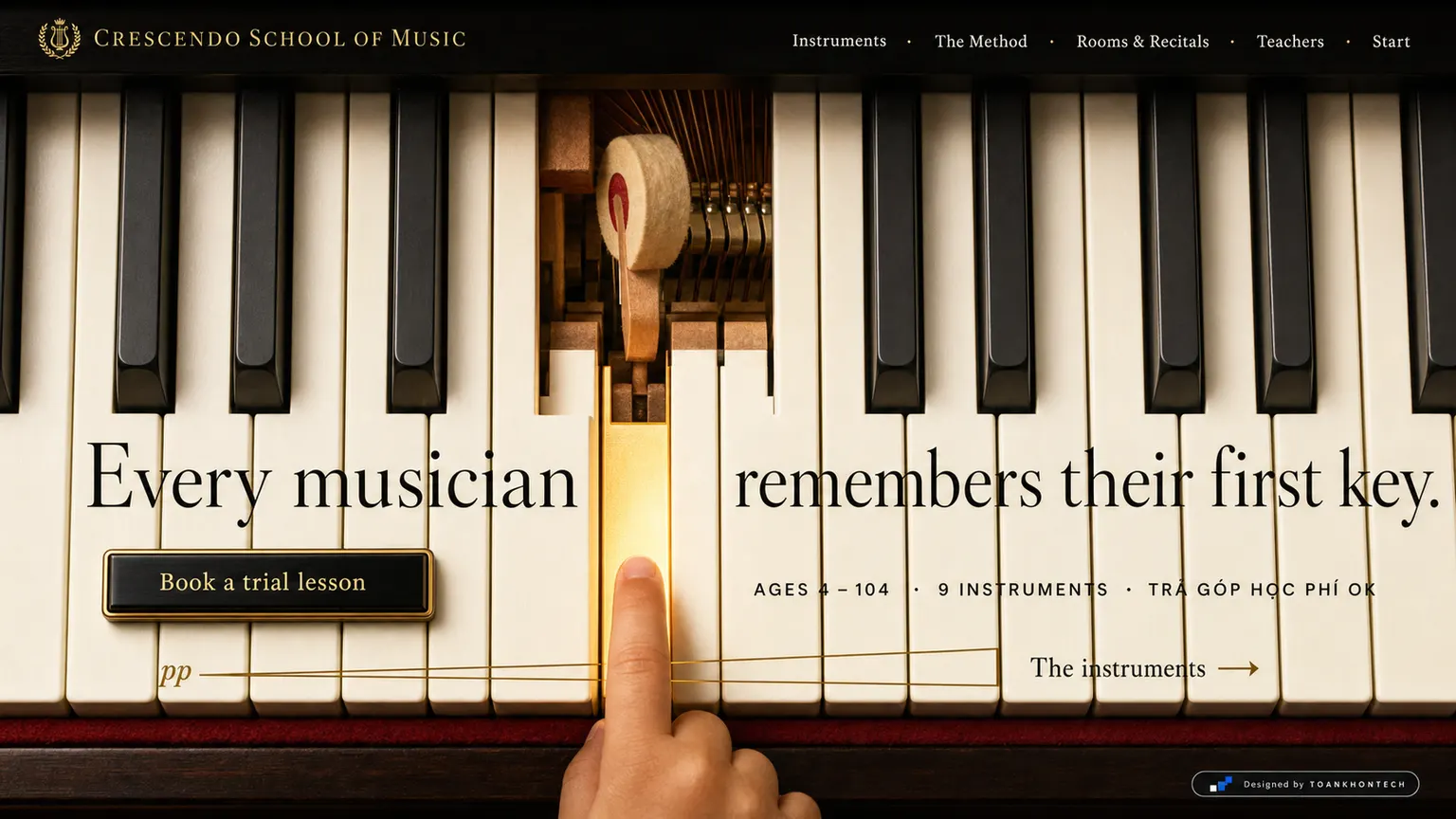 CRESCENDO SCHOOL OF MUSIC opening interface — an education programme website