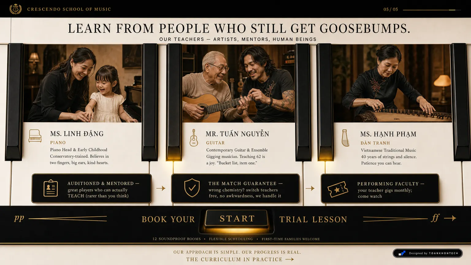 CRESCENDO SCHOOL OF MUSIC website concept artboard focused on teachers