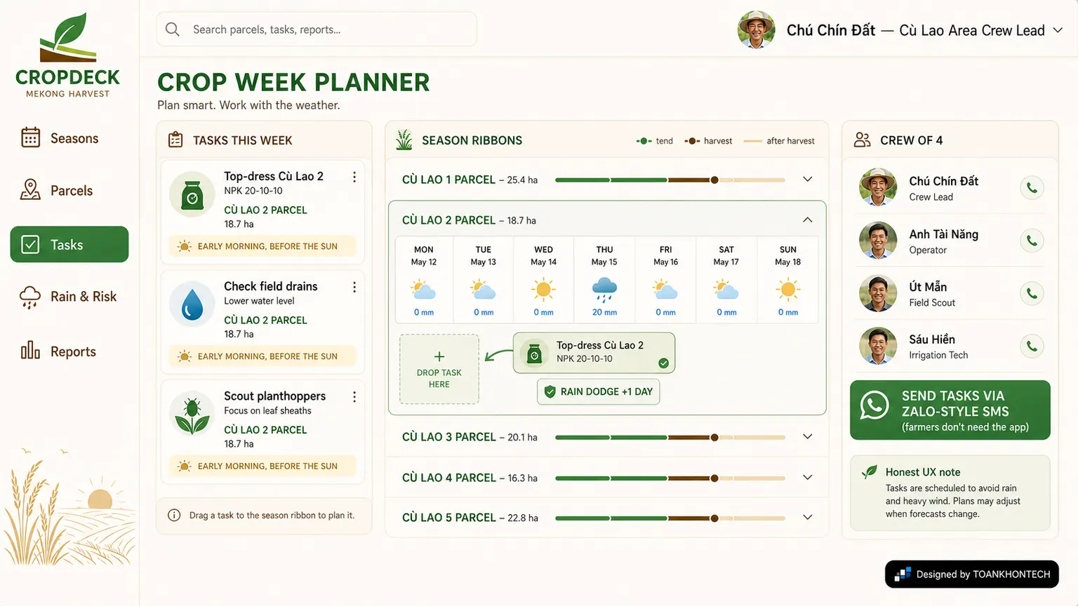 CROPDECK website concept artboard focused on live workflow
