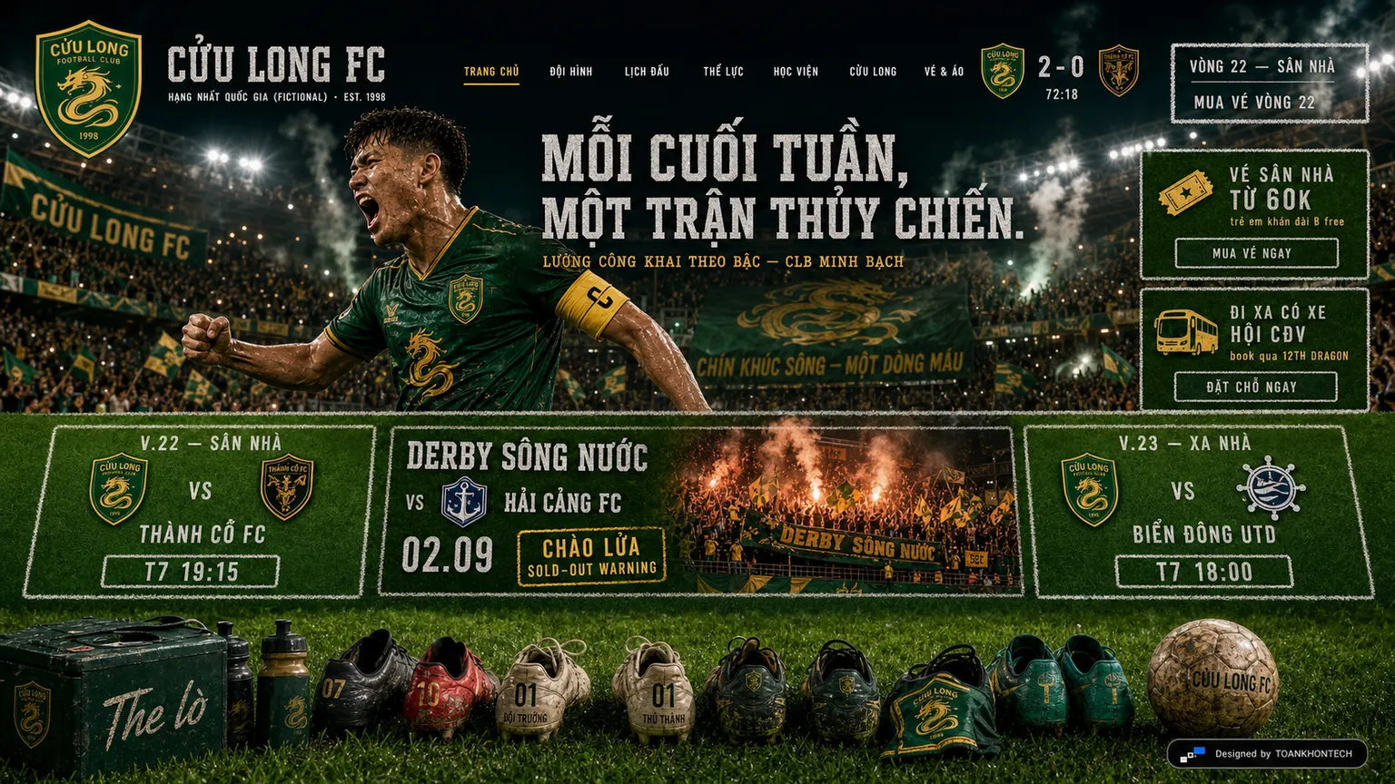 CỬU LONG FC website concept artboard focused on fixtures