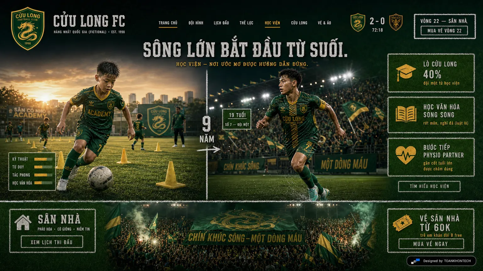 CỬU LONG FC website concept artboard focused on thelo