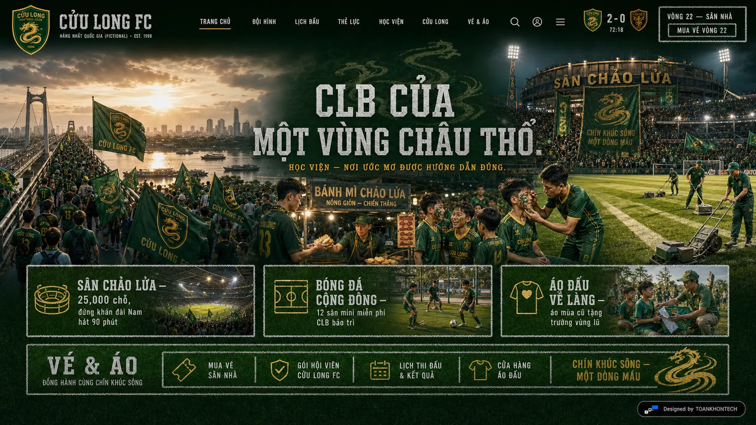 CỬU LONG FC website concept artboard focused on community