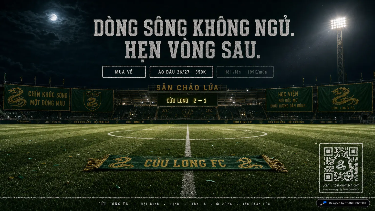 CỬU LONG FC website concept artboard focused on closing invitation