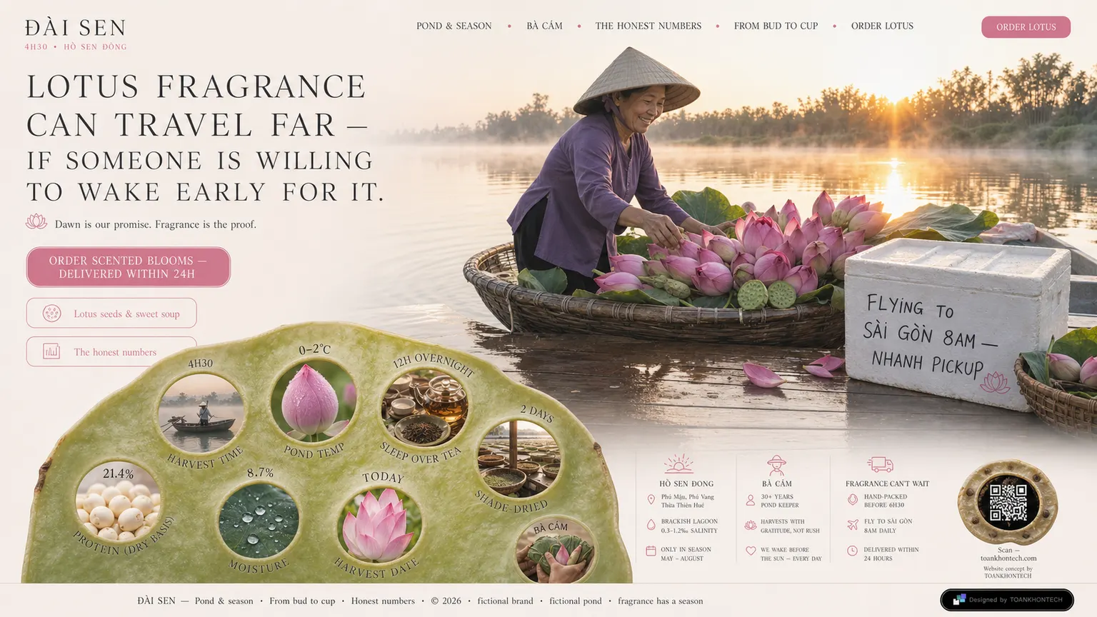 ĐÀI SEN website concept artboard focused on closing invitation