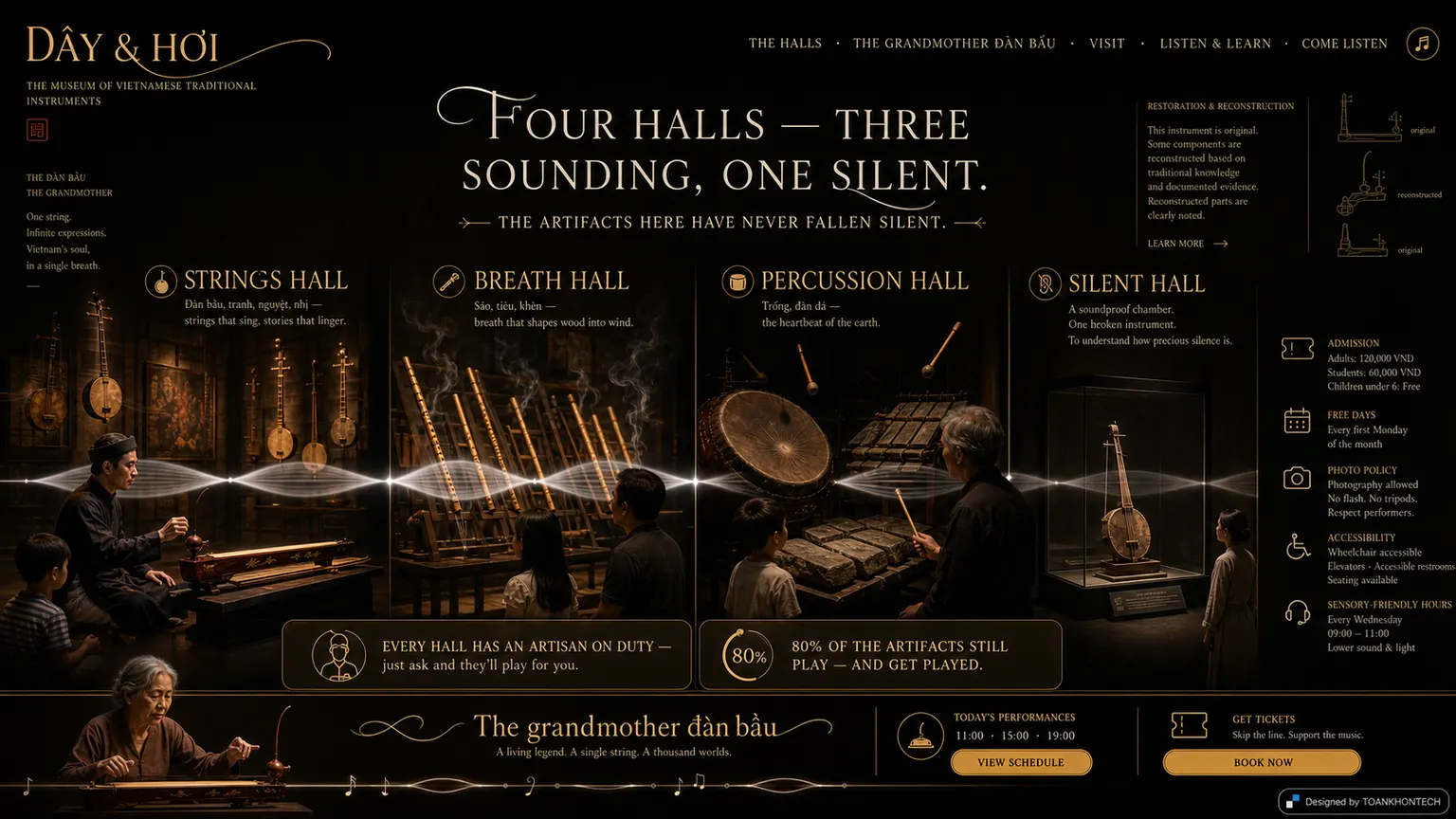 DÂY & HƠI website concept artboard focused on visitor space
