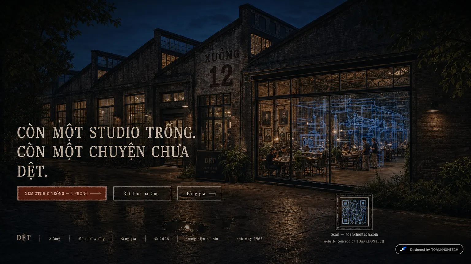 DỆT website concept artboard focused on closing invitation
