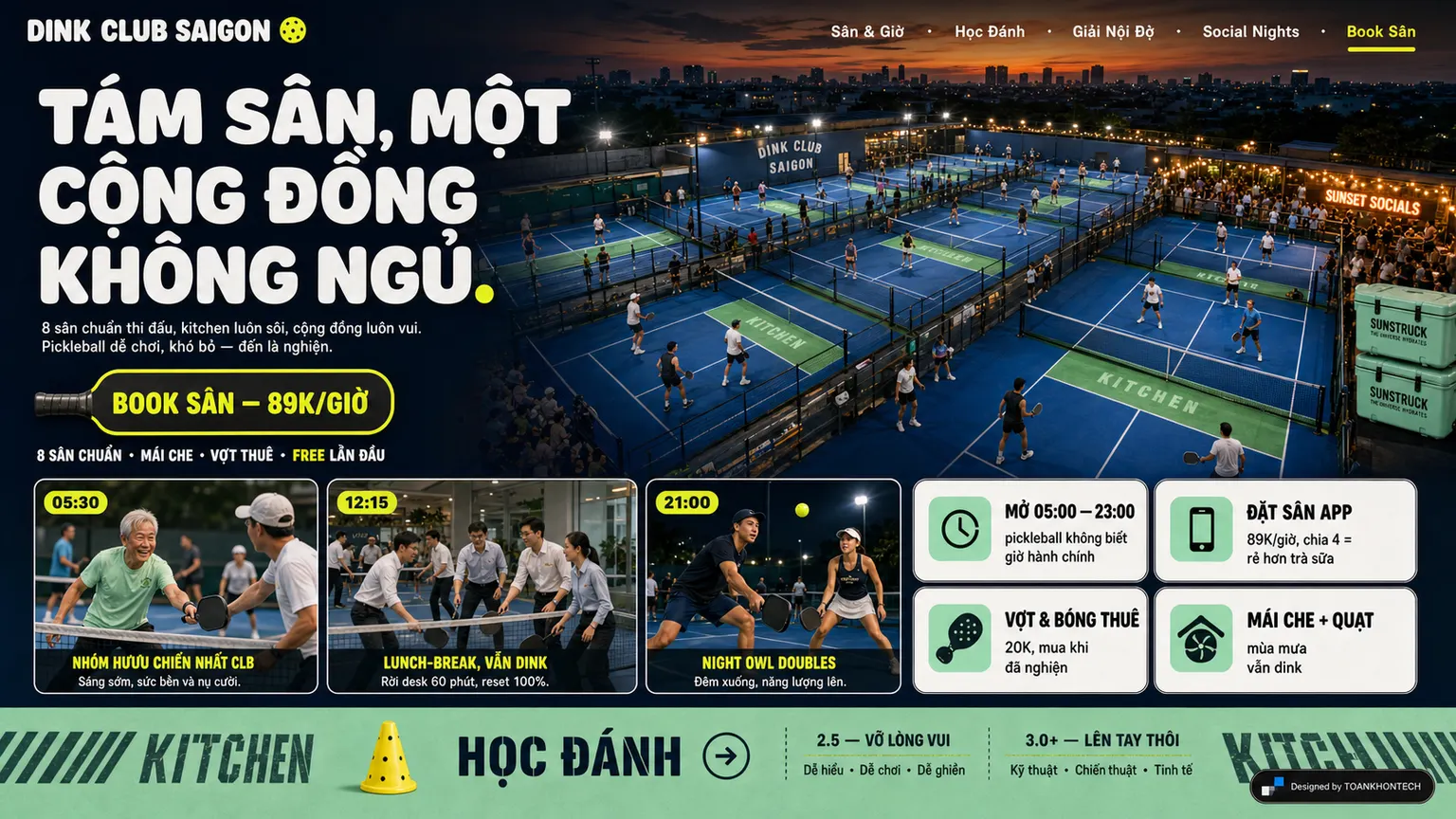 DINK CLUB SAIGON website concept artboard focused on courts