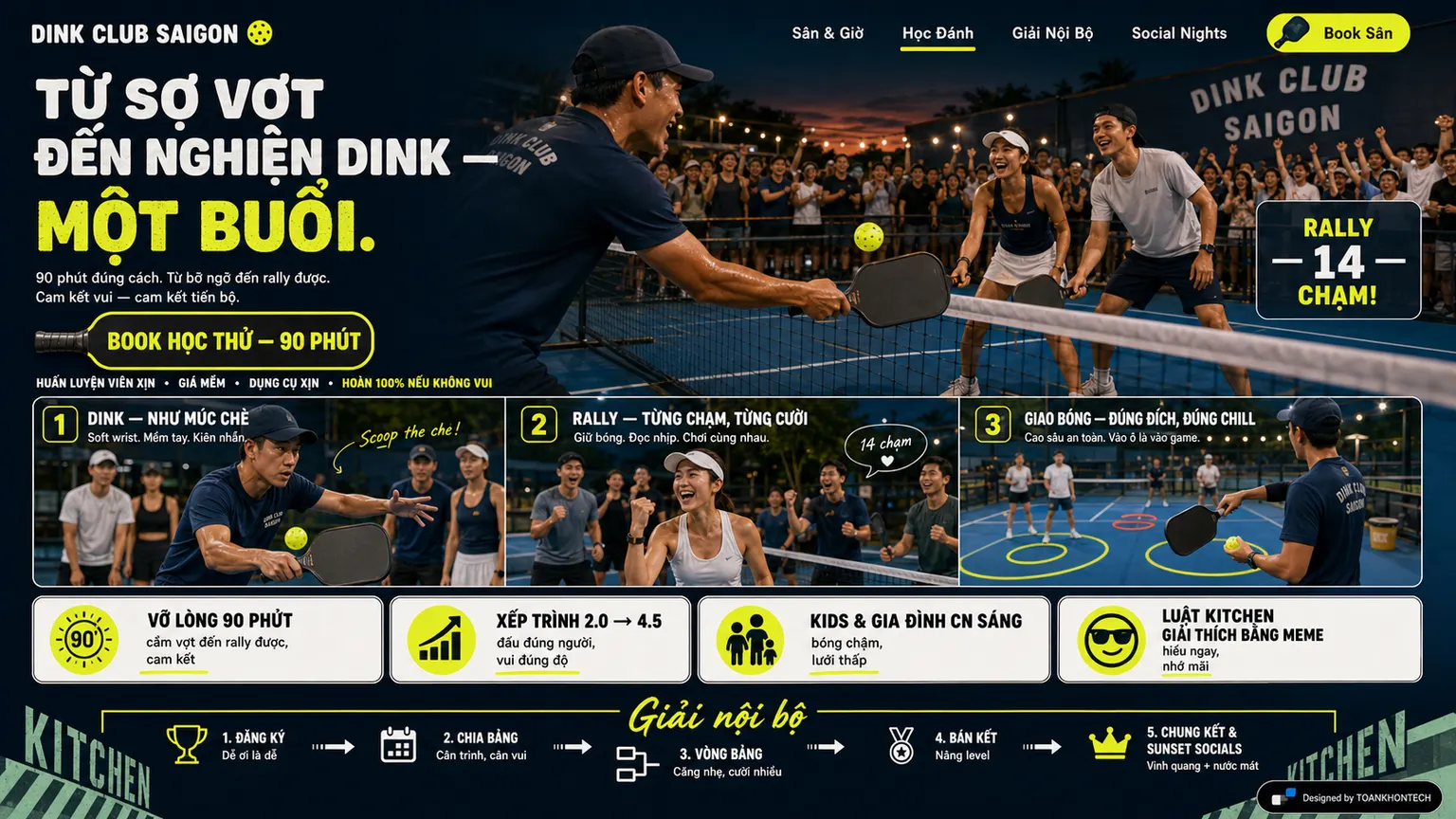 DINK CLUB SAIGON website concept artboard focused on workshop learning