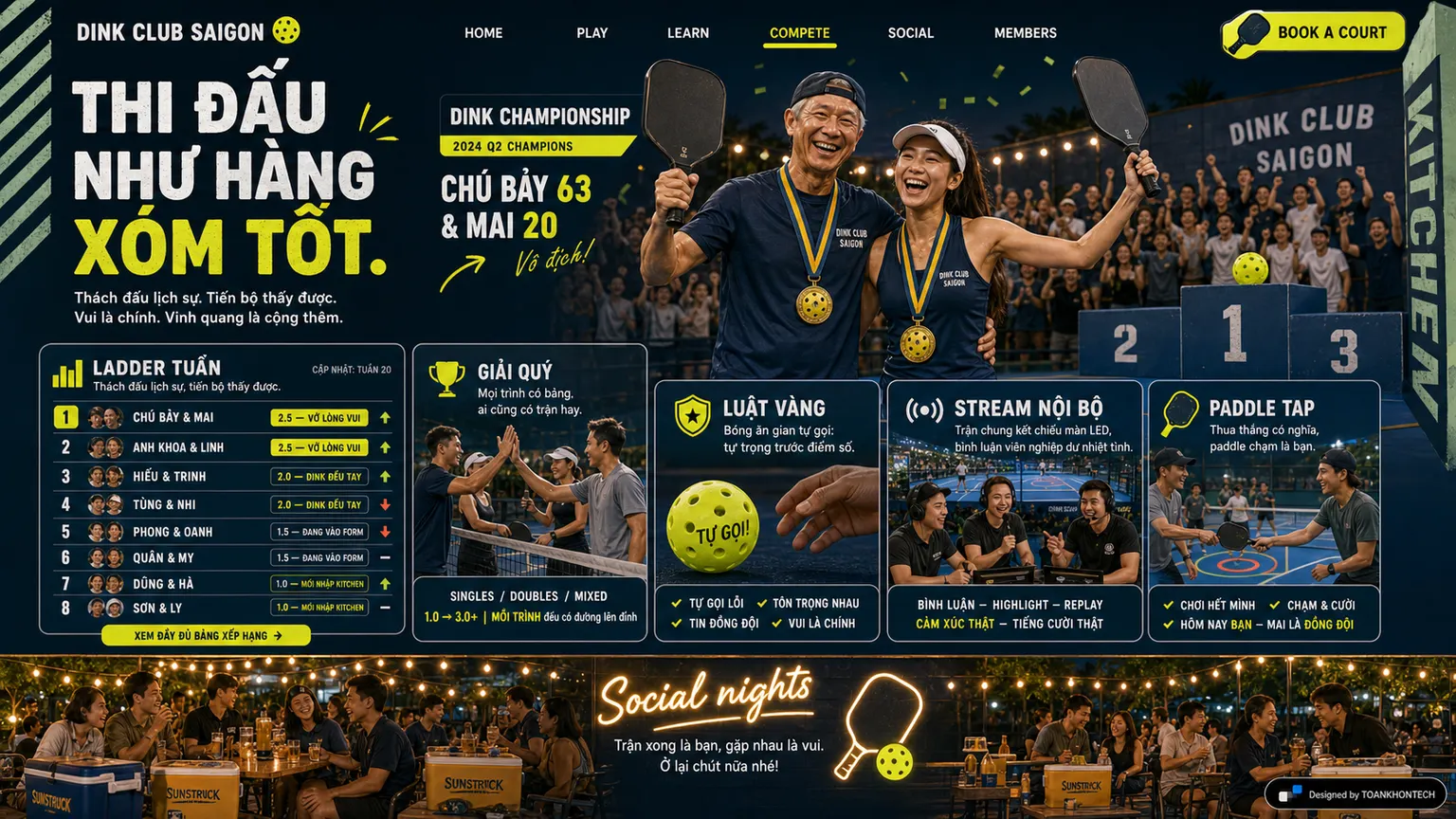 DINK CLUB SAIGON website concept artboard focused on ladder