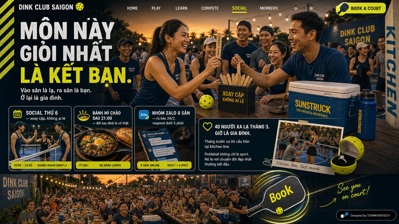 DINK CLUB SAIGON website concept artboard focused on social