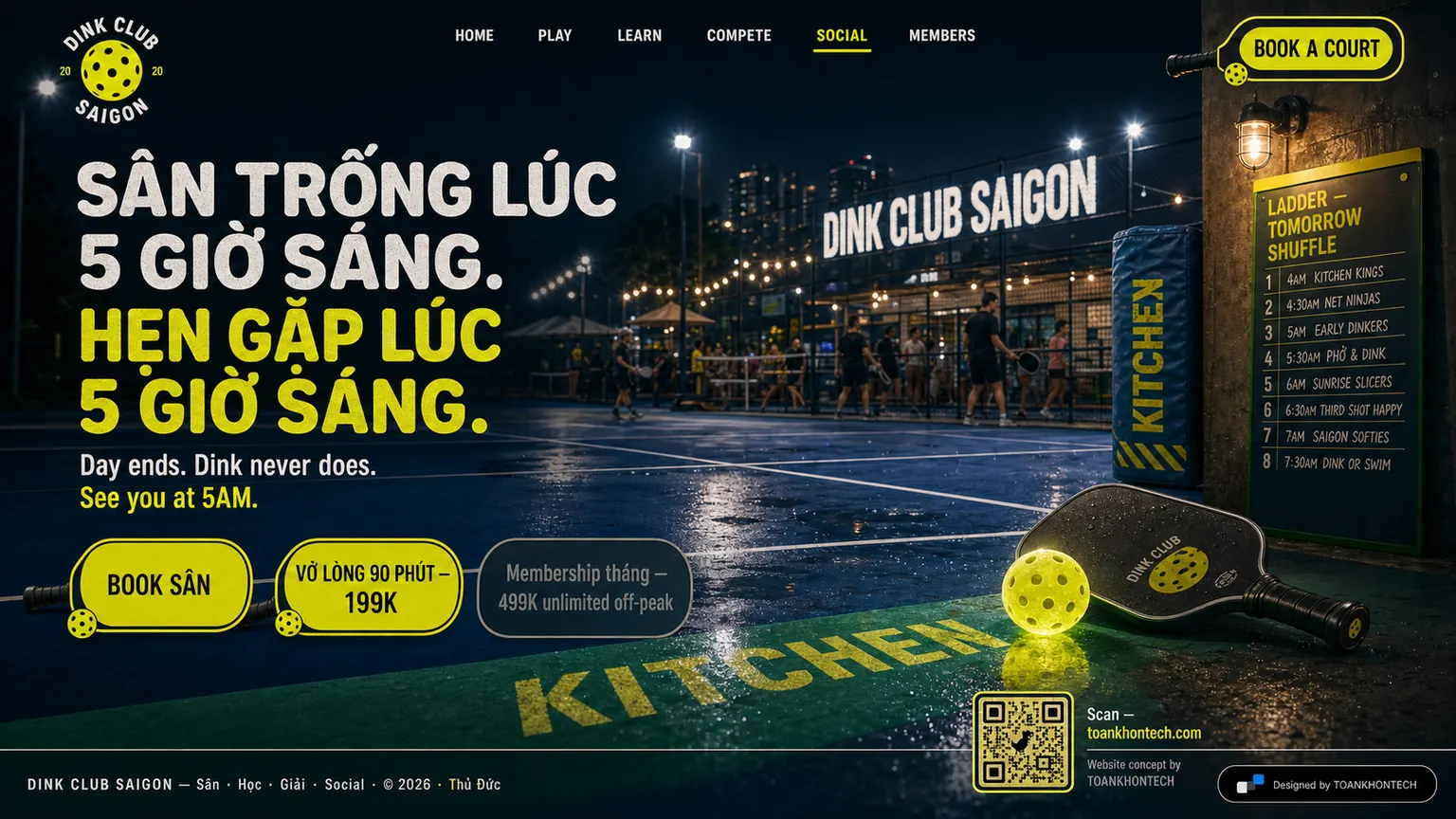 DINK CLUB SAIGON website concept artboard focused on closing invitation