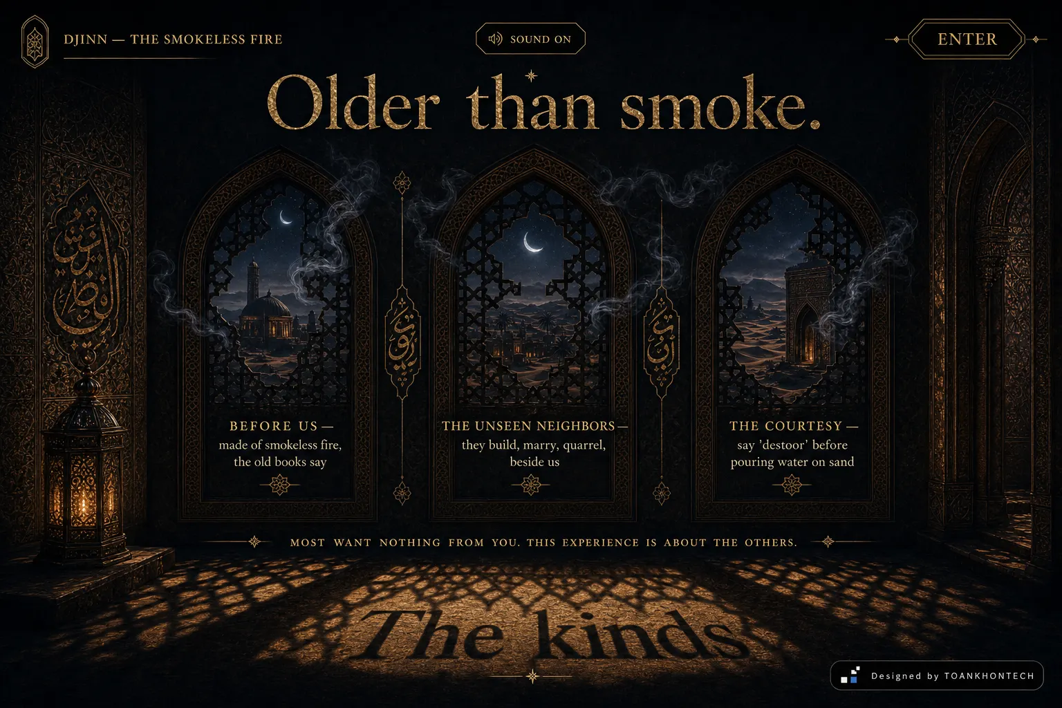 DJINN website concept artboard focused on place of origin