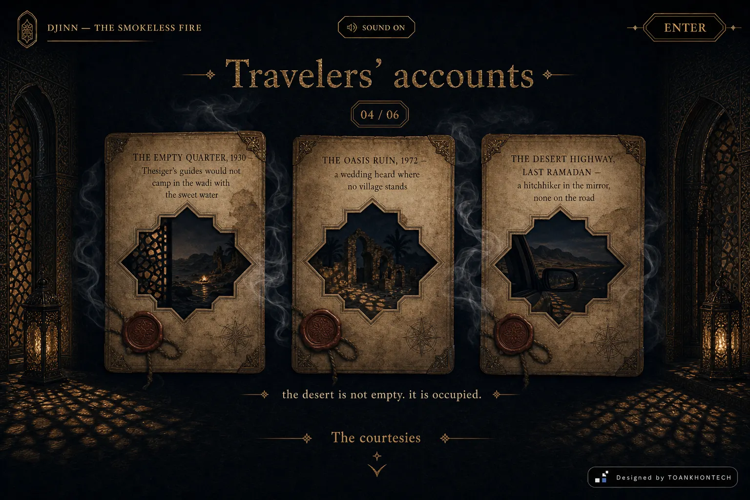 DJINN website concept artboard focused on encounters
