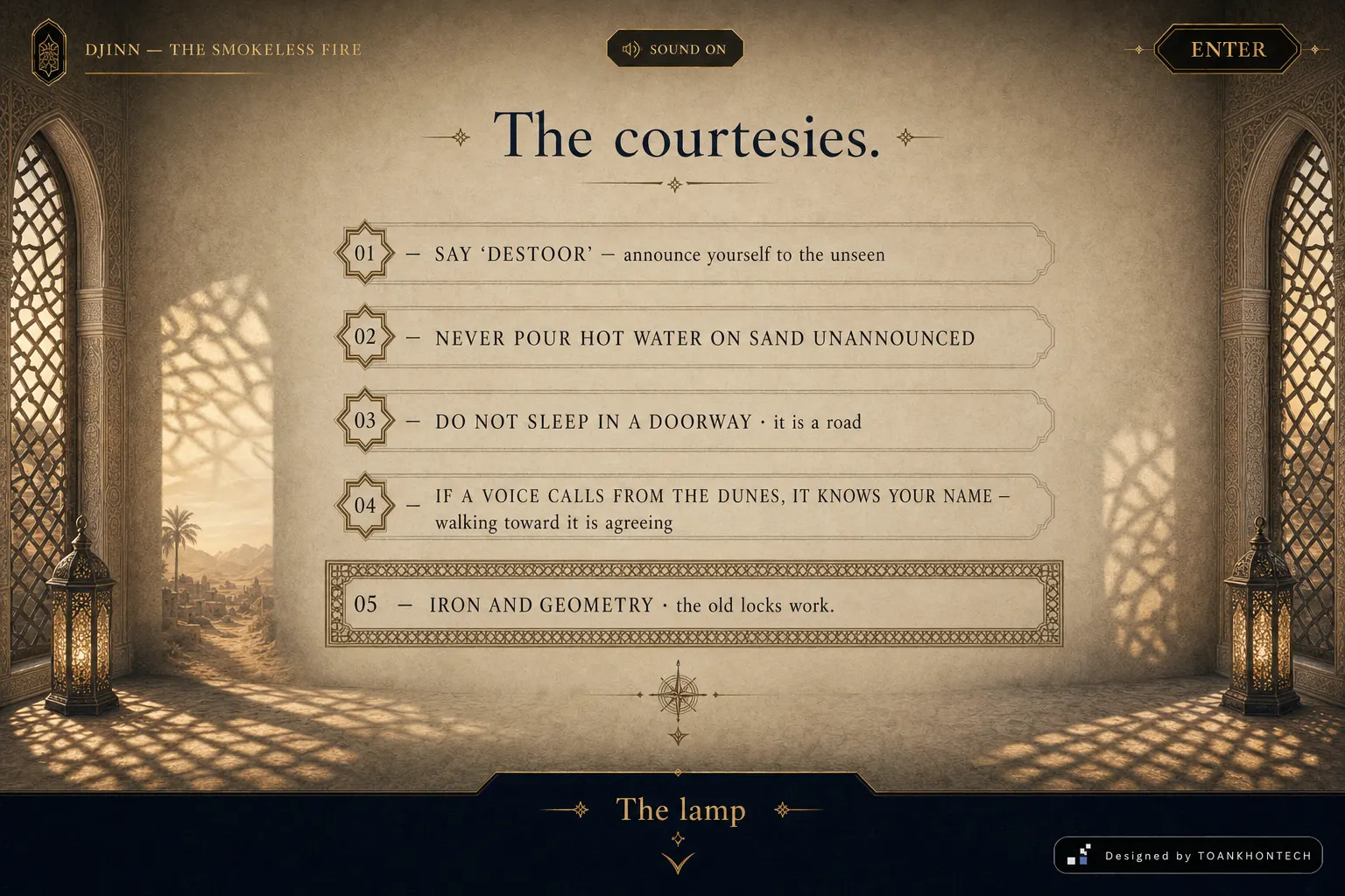 DJINN website concept artboard focused on survival
