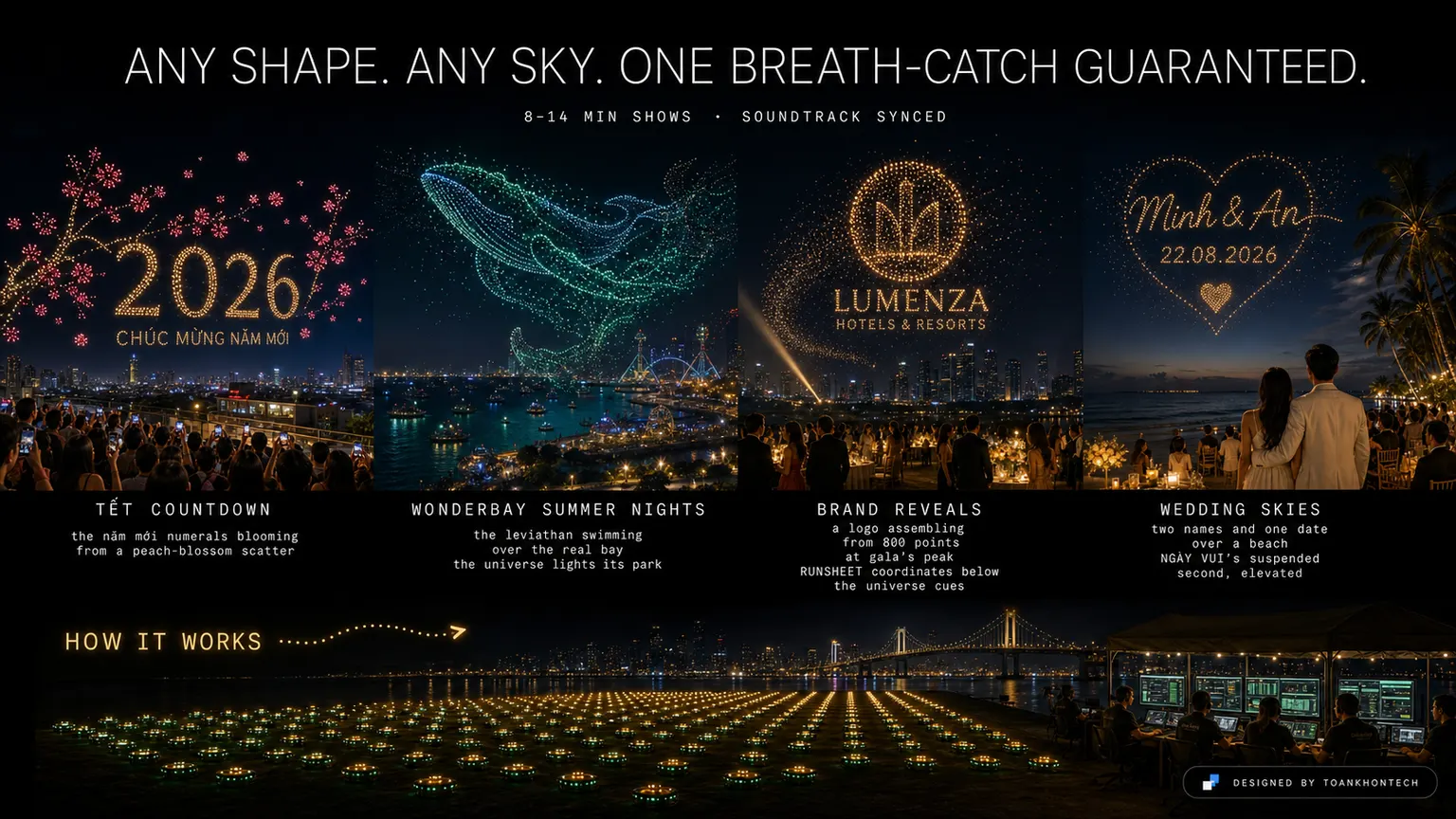 ĐOM ĐÓM SKYSHOWS website concept artboard focused on shows